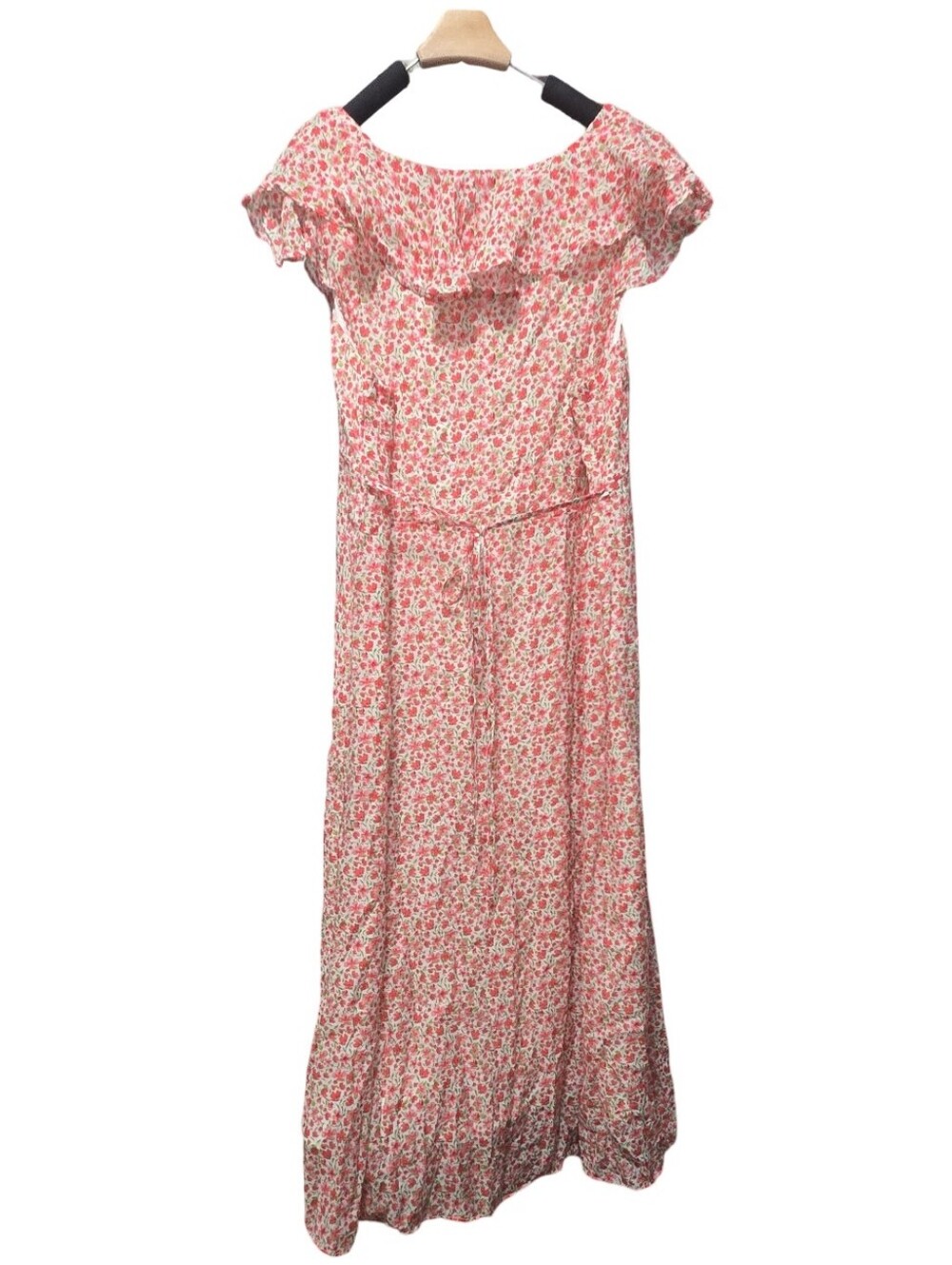 Old Navy Pink White Red Floral Ruffle Maxi Dress Bohemian Sheer Festival Barbie - Picture 5 of 11